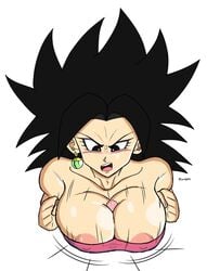 1girls alternate_breast_size areola_slip areolae bare_shoulders big_breasts black_hair blush breasts caulifla dragon_ball dragon_ball_super earring huge_breasts large_breasts lewdyartz looking_down motion_lines no_eyewear paizuri partially_clothed penis potara_earrings simple_background solo spiky_hair straight tubetop watermark