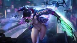 baseball_cap cyberpunk drone edit jacket mobile_legends mobile_legends:_bang_bang natalia_(mobile_legends) schmunch thick_thighs