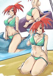 1girls bikini black_eyes breasts cartoon_network ear_piercing female foster's_home_for_imaginary_friends frankie_foster lipstick ponytail red_hair sideboob soaked solo topless vialnite water wet white_skin