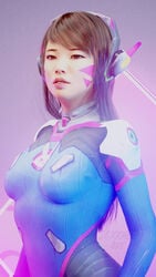 1girls 3d bodysuit brown_eyes brown_hair d.va facepaint female female_focus female_only headphones jaxxxer looking_at_viewer overwatch sfw