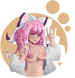 1girls bare_breasts breasts bust busty female fur_coat hair human klara_(pokemon) midriff naked naked_in_mink nintendo nude nude_female peace_sign pfp pink pinup pokemon pokemon_ss pokemon_ss_isle_of_armor profile_picture sgd-art