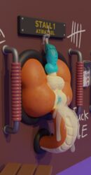 anthro atiratael bodily_fluids cum cum_leaking dispenser dragonfoxstudios duo gaping genital_fluids hi_res kobold lube lube_dispenser male male/male name_plate name_tag orgasm ota_dragonclaw public_use text through_wall