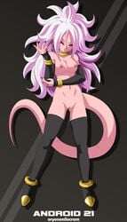 1girls android_21 black_legwear black_sclera boobs breasts dragon_ball dragon_ball_fighterz dragon_ball_z female female_only legwear long_hair long_tail majin_android_21 medium_breasts monster_girl naked nipples nude nude_female oryononilocram pink_eyes pink_skin pussy red_eyes shaved_pussy solo solo_female tail thigh_gap tits vagina white_hairclip