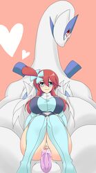 1girls blue_eyes blush boots bottomless breasts cum cum_in_pussy cum_inside curvy female heart huge_breasts huge_penis human human_cocksleeve impossible_fit interspecies kemonagari kneehigh_boots kneehighs lugia male nintendo penetration penis pokemon pokemon_(species) pokemon_bw pokephilia pussy red_eyes sex size_difference skyla_(pokemon) thick_thighs thighs vaginal_penetration wide_hips