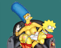 2010 20th_century_studios 2girls 5_fingers accurate_art_style areola areolae armwear ass bent_over black_chair blue_hair breasts color exposed_breasts eye_contact eyelashes female female_only hair human human_only incest lisa_simpson looking_back looking_down looking_pleasured marge_simpson mostly_nude mother_and_daughter multiple_females multiple_girls necklace red_neckwear rzhevskii short_hair sitting skin spanking spiky_hair the_simpsons topless yellow_body yellow_hair yellow_skin