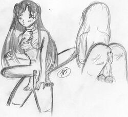 2d alien alien_girl alien_look_like_human blackfire dc dc_comics female greyscale komand'r male penis signature sketch straight_hair tagme teen_titans text