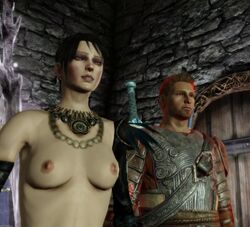 3d alistair_theirin breasts dragon_age dragon_age_origins female morrigan_(dragon_age)