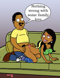 2009 bad_guy cleveland_brown clothing dark-skinned_female dark-skinned_male dark_skin family_guy father_and_daughter female human indoors inferno_edits male roberta_tubbs sex side_view straight tagme the_cleveland_show thong toony