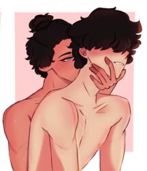 2boys art bl digital_media_(artwork) gay hair_covering_eyes hair_over_eyes male male/male male_only oc original_character tagme tan yaoi