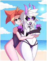 2girls beach breasts female jomokin multiple_girls original original_character