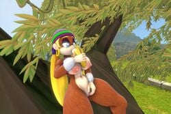 3:2 3d_(artwork) against_tree animated anthro areola banana big_breasts blonde_hair blue_eyes breasts clothing colored_nails digital_media_(artwork) donkey_kong_(series) ear_piercing female fingernails fingers food food_fetish food_in_mouth food_play fruit fur genitals hair half-closed_eyes haplorhine hat headgear headwear holding_food holding_object kong leaning long_hair looking_down mammal masturbation megacheese monkey nails narrowed_eyes nintendo nipples nude open_mouth outside piercing plant primate short_playtime solo thick_thighs tiny_kong tree vaginal_masturbation vaginal_penetration video_games wide_hips