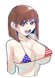 1girls 2d american_flag_bikini big_breasts bikini breasts chara female female_only human human_female human_only looking_at_viewer red_eyes solo undertail undertale undertale_(series)