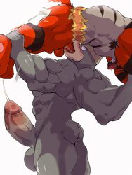 2boys 3:4 4_arms abs after_anal anthro armpit_hair ass balls bara bodily_fluids body_hair cum cum_in_ass cum_inside domination duo erection gay gay_blowjob genital_fluids genitals hi_res incineroar machamp male male/male male_dominating_male male_domination male_only multi_arm multi_limb muscular muscular_anthro muscular_male nintendo oral pecs penis pokémon_(species) pokemon pokemon_(species) pubes video_games yoshizaurusu_n