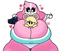 animal_crossing between_breasts canine coffee coffee_mug cookie_(animal_crossing) dewbber female giantess heart huge_breasts larger_female macro_female male marshal_(animal_crossing) micro_in_cleavage micro_male micro_on_macro nintendo person_between_breasts size_difference smaller_male squirrel thick_thighs video_games wide_hips