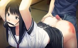 2d_(artwork) bondage censored clockup female male natsu_no_kusari penis school_uniform