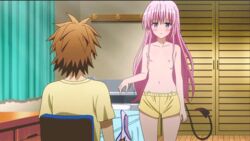 animated blush decensored female flat_chest flat_chested long_hair nana_asta_deviluke nipples open_mouth pink_hair small_breasts tagme to_love-ru to_love-ru_darkness topless uncensored undressing yuuki_rito