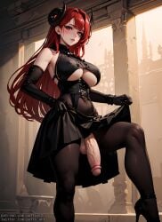 1futa ai_generated azur_lane big_breasts big_penis dickgirl dress dress_lift futa_only futanari gloves goth high_heels hindenburg_(azur_lane) horn horns huge_breasts huge_cock long_hair pantyhose penis puffyart red_eyes red_hair solo solo_futa stockings succubus thick_thighs thighs underboob veiny_penis