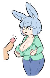 balls disembodied_peni female hand_on_breast huge_breasts mae_(megadingus) okey_pokey penis rabbit_humanoid