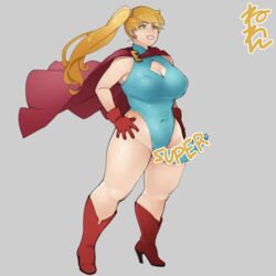 1futa big_breasts chubby cleavage cleavage_cutout clothed clothing cosplay curvaceous curvy dc eva_(neone-x) futa_only futa_sans_balls futanari impossible_clothes leotard light-skinned_futanari light_skin mostly_clothed neone-x pale_skin penis solo supergirl superheroine thick_thighs