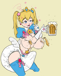 1futa beer big_breasts bimbo bimbofication blonde_hair blue_eyes breasts bulge crown diaper drool drunk erection erection_in_diaper erection_under_clothes erection_under_diaper futanari gloves heart_earrings intersex lactating_alcohol lactating_beer lactation large_breasts large_penis luckyluckygengar magical_girl nipples penis solo solo_futa spirals tenting unusual_lactation