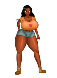 allop alternate_body_type alternate_breast_size big_breasts brown_eyes clothed crop_top curvy dark-skinned_female dark_hair dark_skin disney female full_body fully_clothed hourglass_figure huge_breasts huge_thighs lilo_and_stitch nani_pelekai nipples_visible_through_clothing pinup puffy_nipples solo thick thick_ass thick_legs thick_lips thick_thighs tight_clothing voluptuous white_background wide_hips