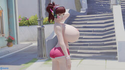 1girls 3d alternate_breast_size areolae ass blizzard_entertainment breasts_bigger_than_head brown_hair d.va dropyuh_(artist) exposed_breasts female green_eyes hana_song hips huge_breasts human human_only hyper hyper_breasts looking_at_viewer nipples overwatch solo solo_female text top_heavy topless topless_female upper_body waist watermark