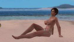 1girls 3d beach brown_eyes brown_hair brown_skin dancer dead_or_alive g-string huge_breasts large_breasts latina lisa_hamilton seaside short_hair thatsilkyboy topless venus_bikini voluptuous