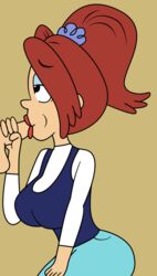 balls big_breasts blowjob breasts brita_(the_loud_house) brown_hair fellatio half-closed_eyes large_breasts oral oral_sex penis penis_grab ponytail rita_loud straight_hair testicles the_loud_house