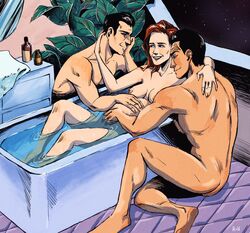 1girls 2021 anastasiya_rostova areolae artist_signature bath bathing bathtub bigger_version_at_the_source breasts chakotay female human kathryn_janeway male michael_ayala nipples nude pregnant space spaceship spaceship_interior star_trek star_trek_voyager straight trio window