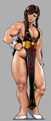 1girls alternate_costume alternate_hairstyle big_breasts breasts brown_eyes brown_hair capcom cessa chun-li chun-li_(battle_ouffit_sfv) cleavage clothed_female clothes clothing dark_hair dress female female_only large_breasts lipstick long_hair makeup muscles muscular muscular_female shoes solo street_fighter street_fighter_v thick_thighs wide_hips