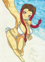 2d apex_legends beach bikini brown_skin commission drawing female_only latina loba_(apex_legends) looking_at_viewer mudo sexy_beach smile solo tagme