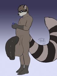 anthro balls big_balls big_penis flaccid genitals hi_res huge_balls huge_cock hyper hyper_balls hyper_genitalia hyper_penis male mammal marshal_aster_(character) negativetheory penis procyonid raccoon slightly_chubby solo tagme