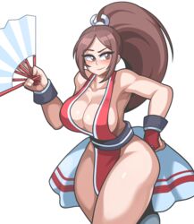 1girls bare_legs bare_shoulders breasts brown_eyes brown_hair cleavage cute edit female female_only king_of_fighters large_breasts mai_shiranui milf no_bra no_panties no_underwear photoshop revealing_clothes sagas sideboob snk solo thick thick_thighs transparent_background