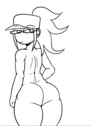 back_view eyebrows_visible_through_hair female hat looking_at_viewer nude nude_female richelle_(solidrich) sketch solidrich thick_ass thick_thighs white_background