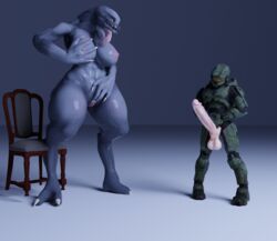 2021 3d absurd_res alien alien_humanoid armor big_penis blender_(software) chair claws dunkin_kk_(artist) duo erection female female_sangheili finger_fuck fingering fingering_self furniture genitals grope halo_(series) hi_res huge_cock human humanoid hyper hyper_genitalia hyper_penis imminent_sex larger_female long_tongue male male/female male_human/female_alien male_human/female_humanoid mammal master_chief masturbation microsoft nipples not_furry nude penis sangheili simple_background size_difference small_dom_big_sub smaller_male tongue vaginal_penetration video_games xbox_game_studios