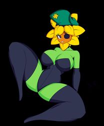 1girls big_breasts black_background breasts bunnysuit eyepatch female female_only flower green_skin hips huge_breasts large_breasts latex_suit major_sweetie_(pvz) petals plantie plants_vs_zombies plants_vs_zombies:_garden_warfare solo solo_female sunflower_(pvz) thick thick_thighs thighhighs thighs tr_yithaz wide_hips