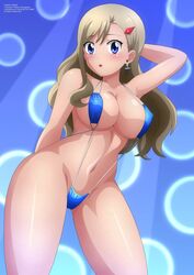 1girls big_breasts bikini blonde_hair blue_bikini blue_eyes blue_swimsuit blue_swimwear edens_zero rebecca_bluegarden sling_bikini sling_swimsuit sole_female solo standing swimsuit swimwear zel-sama