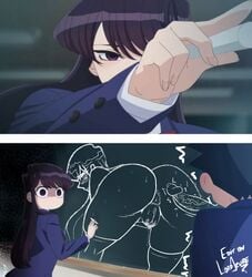 1boy 1boy1girl 1girls 2koma anus artist_name artist_signature ass big_ass blackboard chalkboard drawing edit female_focus humor imminent_anal komi-san_wa_komyushou_desu komi_shouko looking_back lord_azure pussy school school_uniform schoolboy schoolgirl self_portrait shocked sweat tadano_hitohito thighhighs thousand_yard_stare