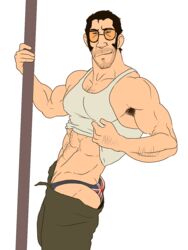 abs armpit_hair bara body_hair daddy male_focus male_only manly pants singlet sniper_(team_fortress_2) sniperstalker sunglasses team_fortress_2 underpants