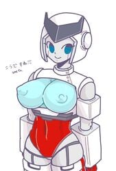 1girls alien alien_girl big_breasts blue_breasts blue_eyes blue_nipples breasts busty female female_only leotard machine nipples puffy_nipples ratchet_(transformers) red_leotard robot robot_girl rule_63 simple_background solo solo_female transformers transformers_g1 white_background