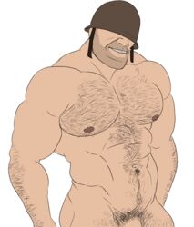 1boy abs bara body_hair helmet_over_eyes male_only nipples nude sniperstalker soldier_(team_fortress_2) team_fortress_2