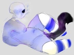 belly_bulge black_tentacle blush breasts ectobody ectoplasm female_sans genderbend genderbent genderswap_(mtf) pendulous_breasts penetration rule_63 sans simple_background solid_color_background solo_focus stockings stomach_bulge tentacle undertale