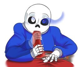 blowjob blush ectobody ectopenis eye_contact fellatio handjob handjob_while_sucking kustard male_only midday_sinner_(artist) pov red_penis sans sans_au sanscest selfcest sucking_tip underfell underfell_sans undertale undertale_au undertale_sans white_background