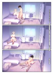 1boy areolae arm_support ass back bare_back barefoot bed bedroom bent_knees bent_over black_hair blonde_hair bokuman bookshelf box breasts camera_view chair comic completely_nude completely_nude_female completely_nude_male feet female full_body full_color grabbed_from_behind hand_on_chest hand_on_own_chest hi_res huge_breasts indoors inside kneeling lamp large_breasts lying lying_on_bed male male_on_top multiple_positions muscular_male navel nipples nude observer_viewpoint on_bed on_floor on_stomach pillow prone_bone reverse_cowgirl_position room sakurai_shinichi sequential sex shortstack soles spread_legs straddling straight taken_from_behind television testicles time_lapse uzaki-chan_wa_asobitai! uzaki_hana vaginal_penetration white_hair window