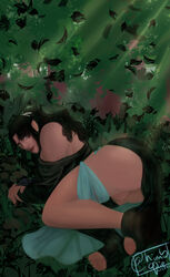 balls black_hair druid forest from_behind himbopie original_character outdoors