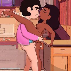 1boy 1boy1girl 1girls ass_grab black_hair black_skin breasts brown_skin cartoon_network clothing completely_nude completely_nude_female connie_maheswaran dark-skinned_female dark_skin female female/male female_penetrated human indian interracial kitchen light-skinned_male male no_pants nude nude_female nudity penetration seniorg standing standing_sex steven_quartz_universe steven_universe steven_universe:_the_movie vaginal vaginal_penetration vaginal_sex