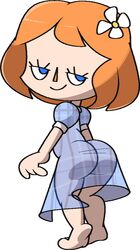 animal_crossing animal_crossing_girl ass ass_in_dress big_butt blue_eyes dress female female_only looking_at_viewer looking_back nintendo red_hair sexually_suggestive simple_background vilepluff villager_(animal_crossing) white_background