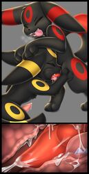 black_border border deep_throat eeveelution fellatio feral genitals hand_on_head hi_res internal kneeling knot knotting male male/male nintendo oral oral_knotting penile penis pokémon_(species) pokemon revous sex umbreon video_games