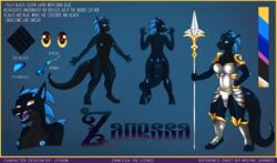 absurd_res anthro armor breasts english_text futanari genitals gynomorph hi_res intersex invalid_tag lizard medieval melee_weapon model_sheet non-mammal_breasts nude penis polearm reptile scalie smile solo spear syncbanned text tongue weapon