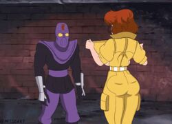 1boy 1girls animated april_o'neil april_o'neil_(tmnt_1987) ass back backboob belt big_breasts bob_cut bouncing_breasts breasts cleavage exposed_breasts female female_focus flashing foot_clan foot_ninja gif hourglass_figure human jiggle jumpsuit large_breasts lipstick meegol open_shirt opening_shirt orange_hair outerwear pale_skin presenting presenting_breasts red_hair seductive shirt_pull smiling solo_focus surprised teenage_mutant_ninja_turtles tmnt_1987